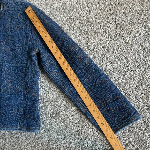 Chicos Womens Sz 2Y2K Blue Quilted Button-Up Embroidered Jacket - Picture 8 of 10